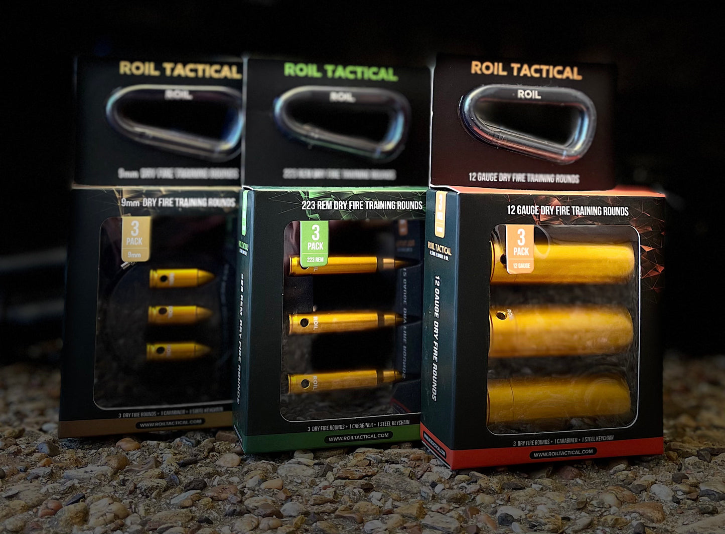 ROIL TACTICAL 12 Gauge Dry Fire Training Rounds - Ten 3 Packs, Steel Cable and ROIL Carabiner